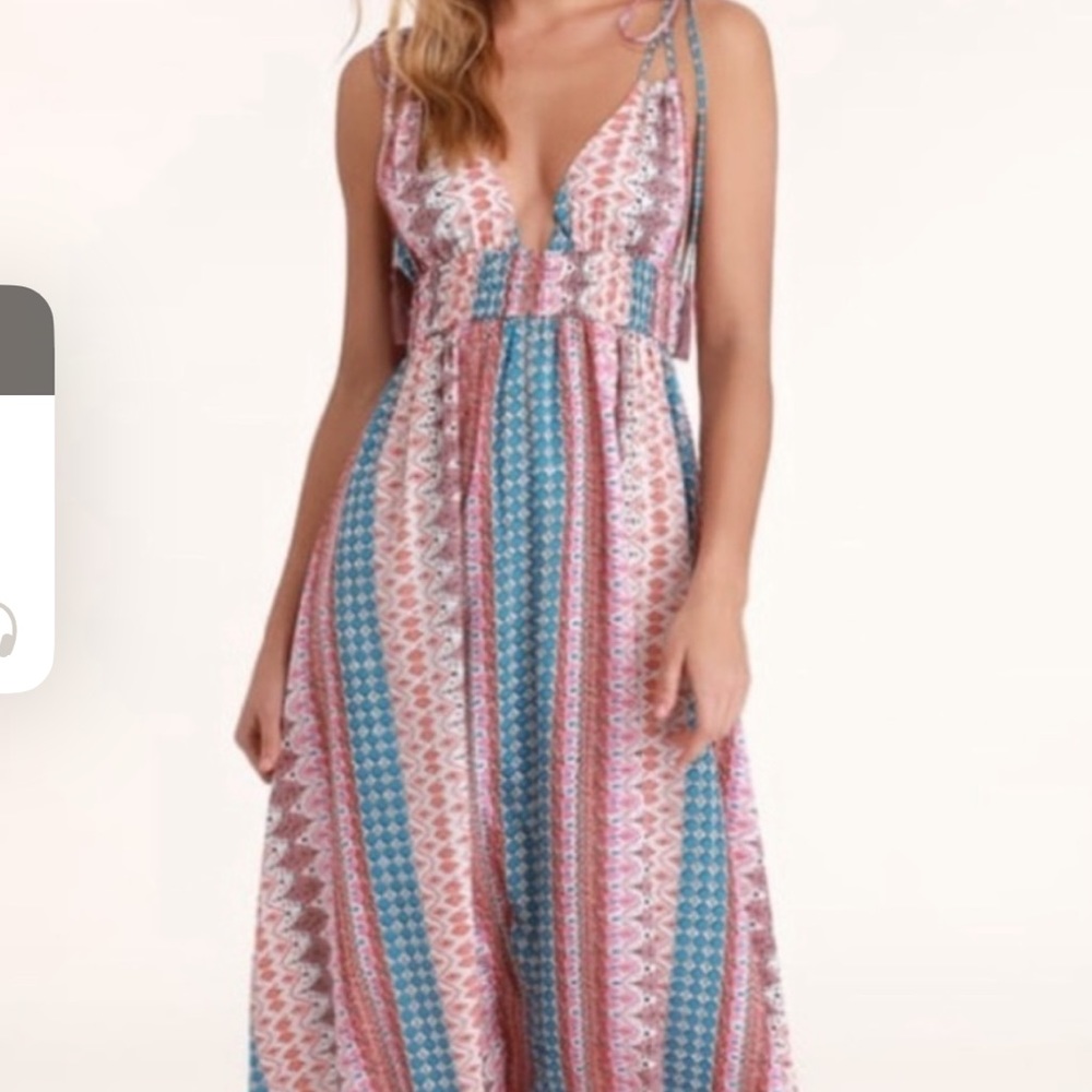 Lulu's Pink Blue Multi Maxi Dress